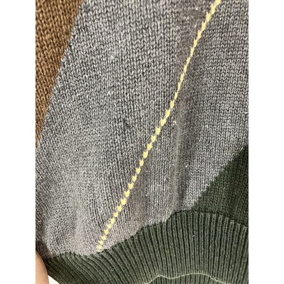 Vintage 90s Nautica Green Blue Mens L Argyle Knit Grandpacore Preppy Sweater - Picture 5 of 8